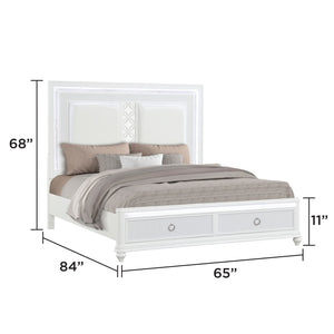 Abigale - Queen Bed With LED Lighting And 2 Drawer Storage Footboard - White