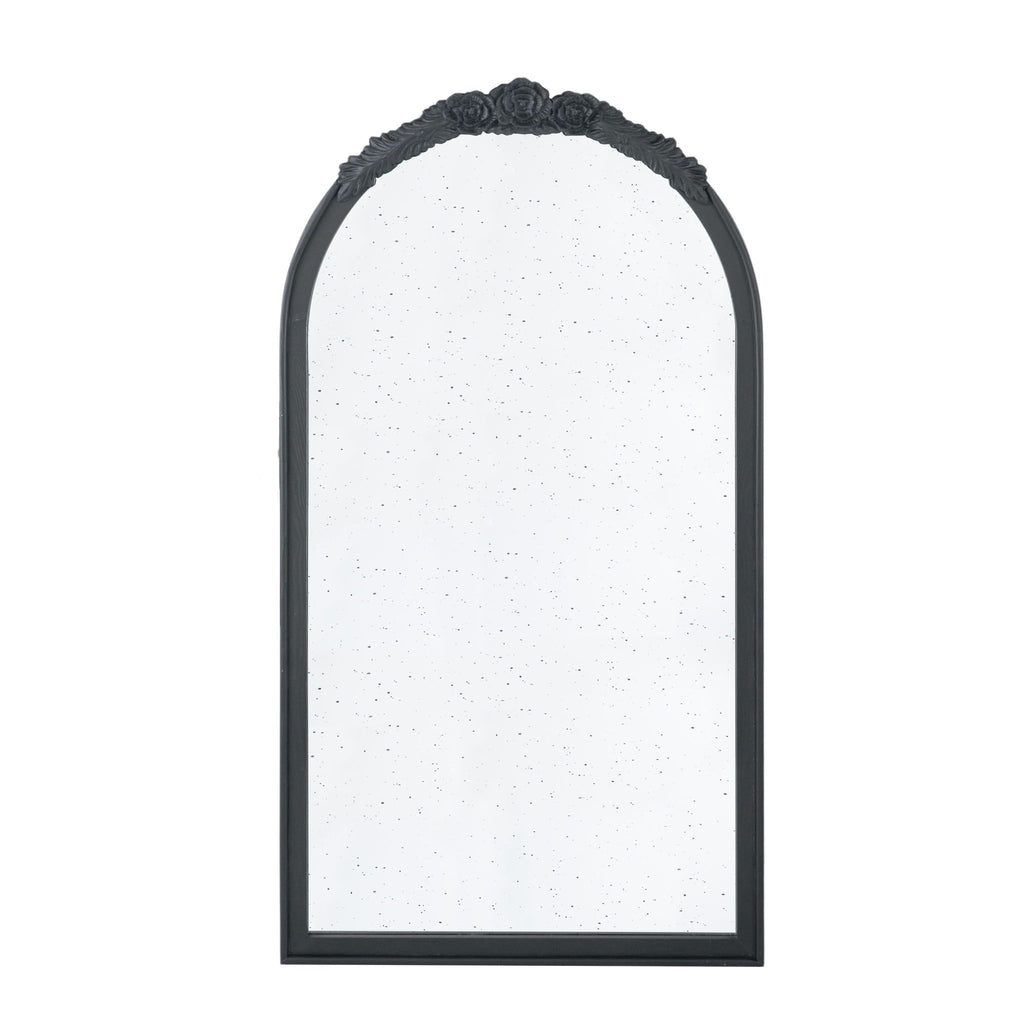 Hand Carved Rose Antique Mirror Frame, Wood Arch Mirror Wall Decor For Living Room