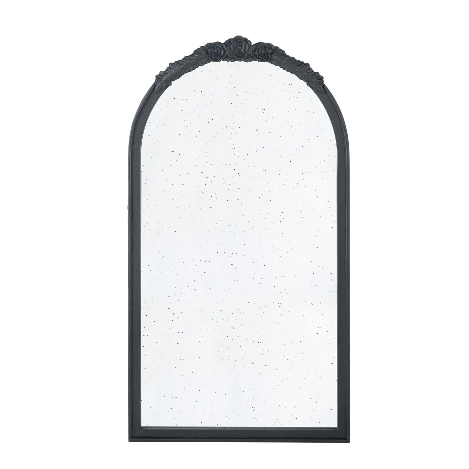 Hand Carved Rose Antique Mirror Frame, Wood Arch Mirror Wall Decor For Living Room