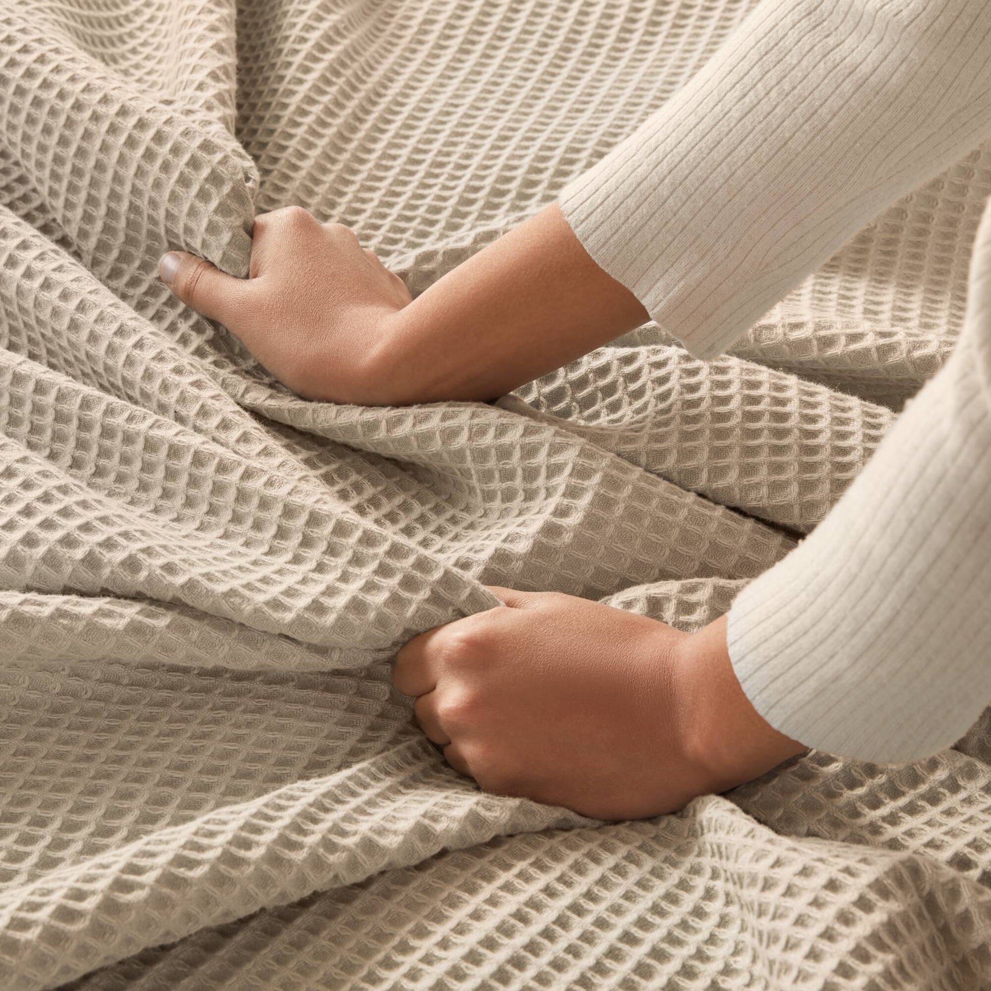 Waffle Weave - Twin Cotton Blanket - Khaki