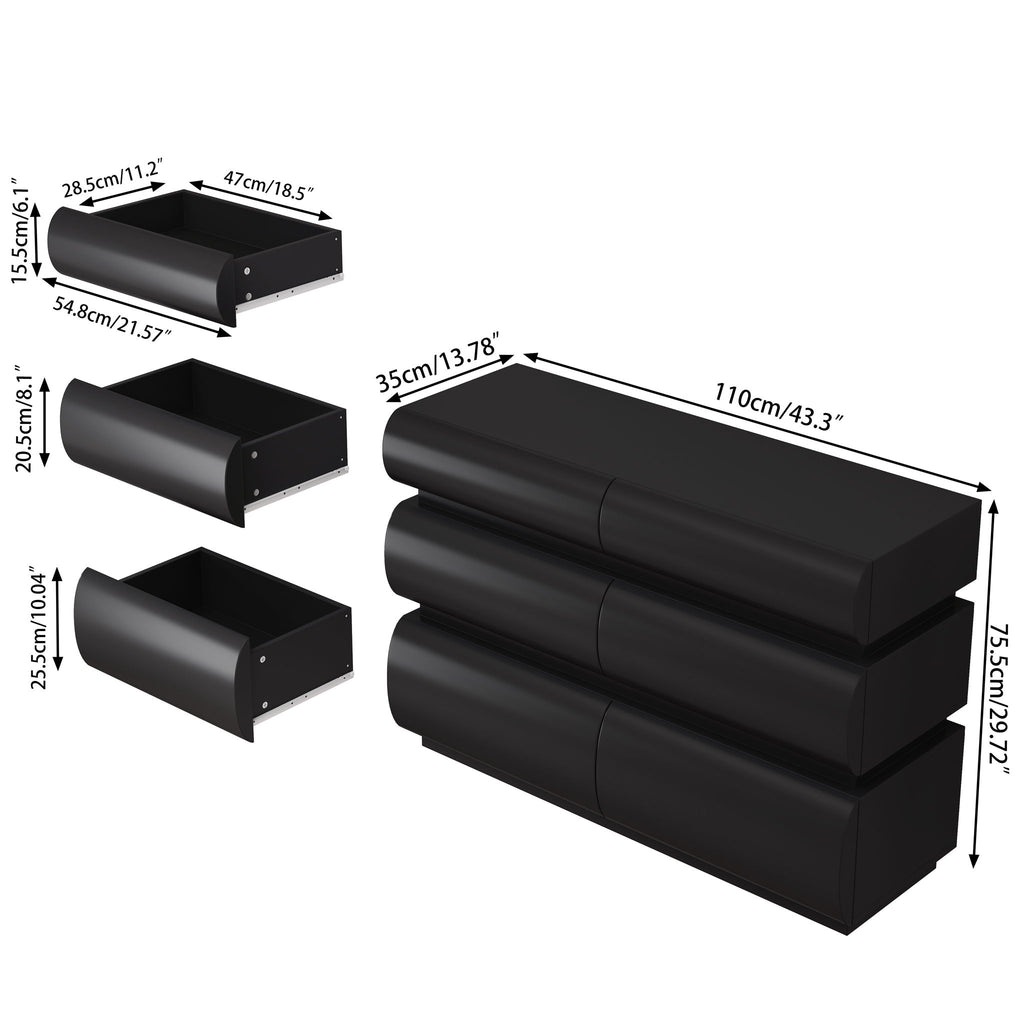Minimalist Modern 6 Drawer Dresser, Handle Free Design With Wide Storage