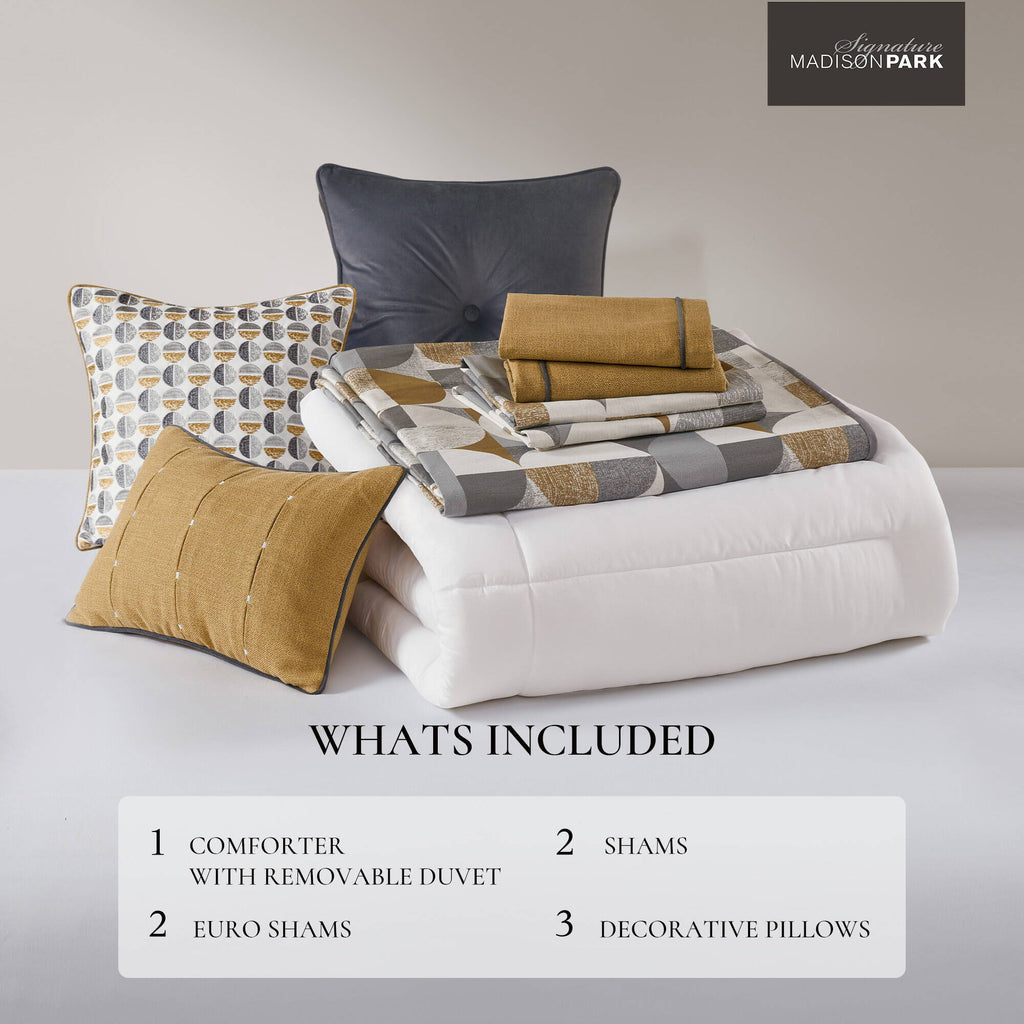 Cirque - 8 Piece Queen Oversized Duvet Style Comforter Set - Gold