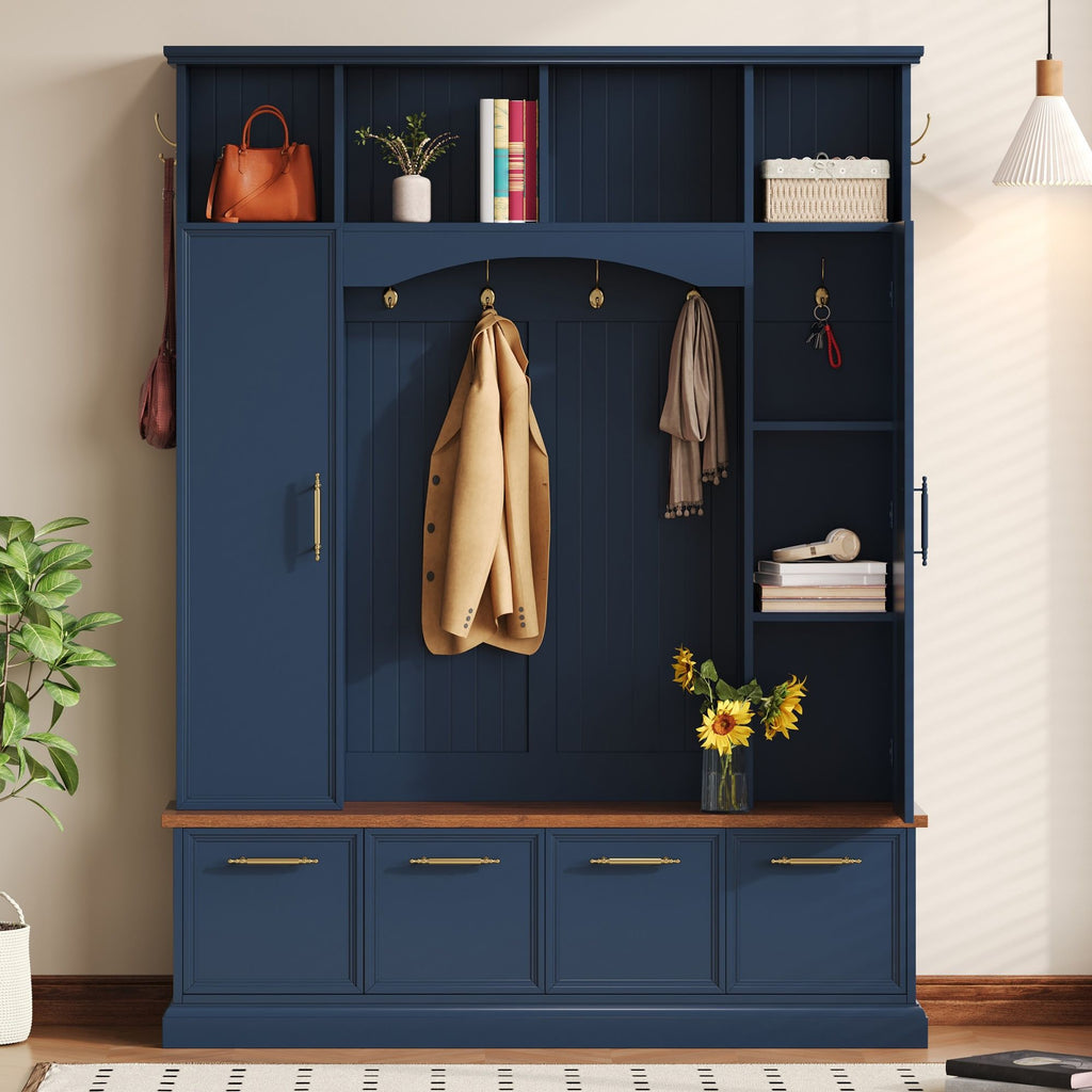 4 In 1 Hall Tree With Hooks & Handles, Adjustable Shelves, Coat & Shoe Rack For Mudroom