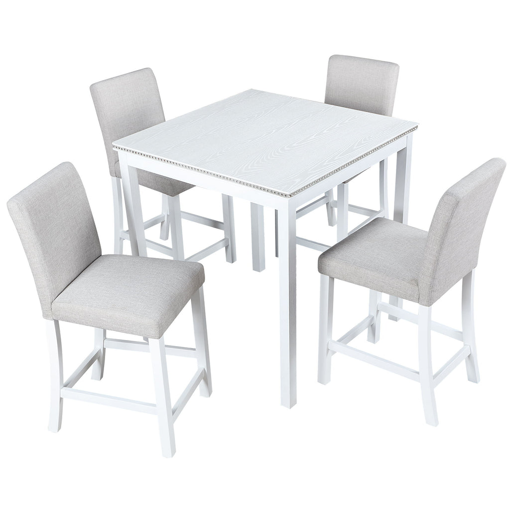 5 Piece Counter Height Table Set, Square Table And 4 Upholstered Chairs
