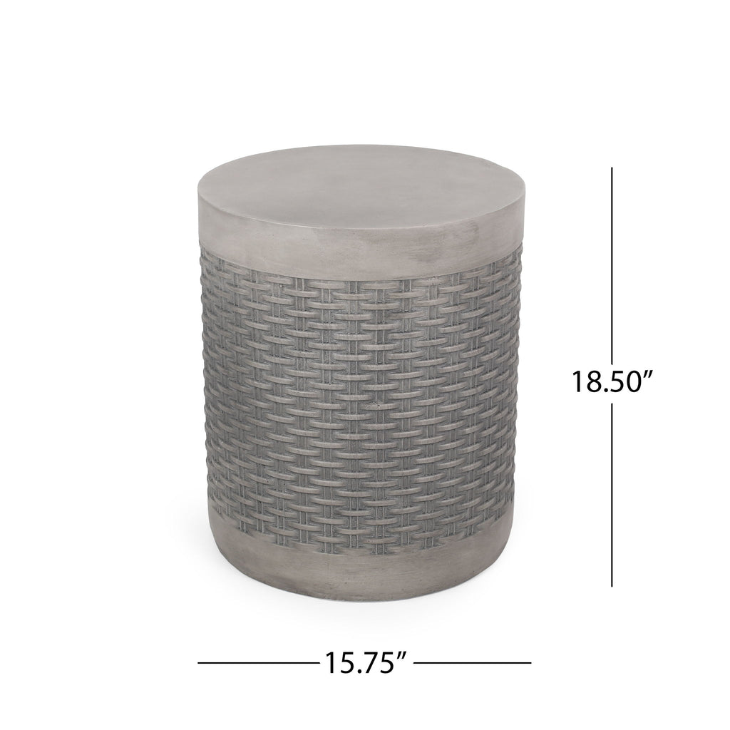 Outdoor Lightweight End Table Round Concrete Outdoor Side Table - Natural