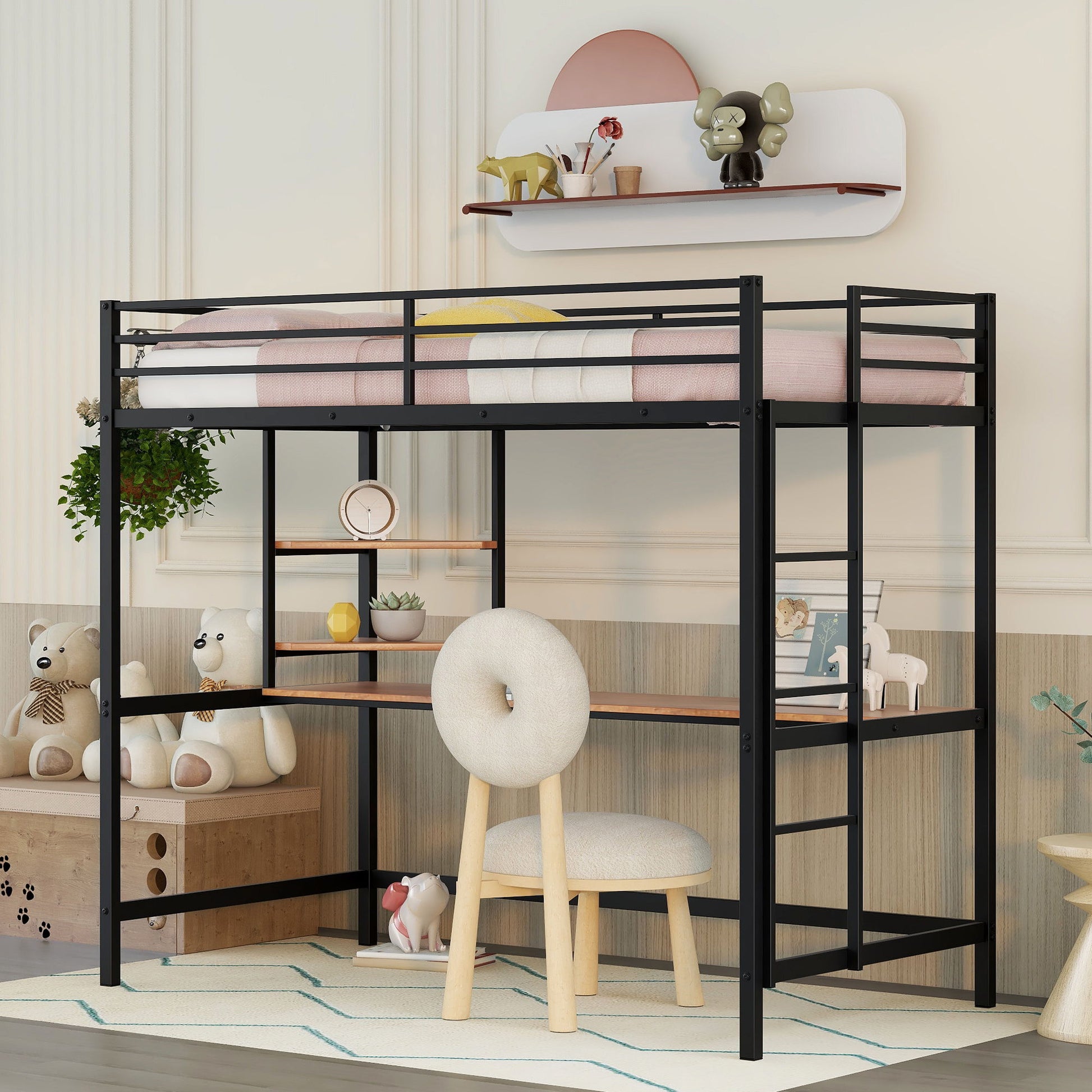 Twin Loft Bed With Desk And Shelve - Black