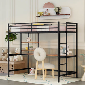 Twin Loft Bed With Desk And Shelve - Black
