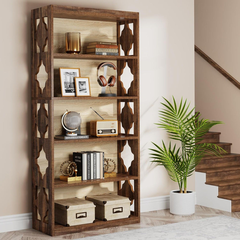 Rhombus Open Bookcase, 6 Tier Storage Shelves For Apartment - Brown