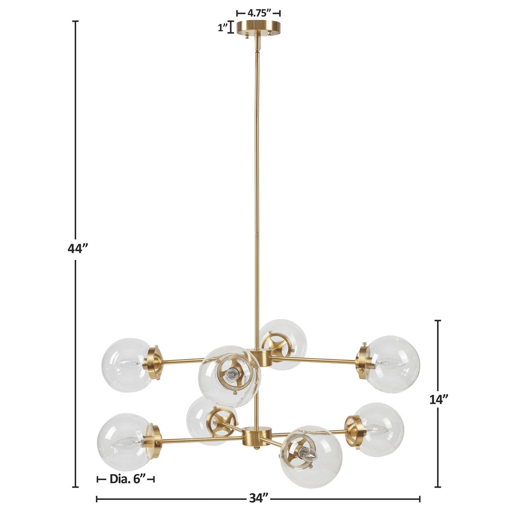 Calista - 8 Light Metal Chandelier With Globe Bulbs - Gold / Clear