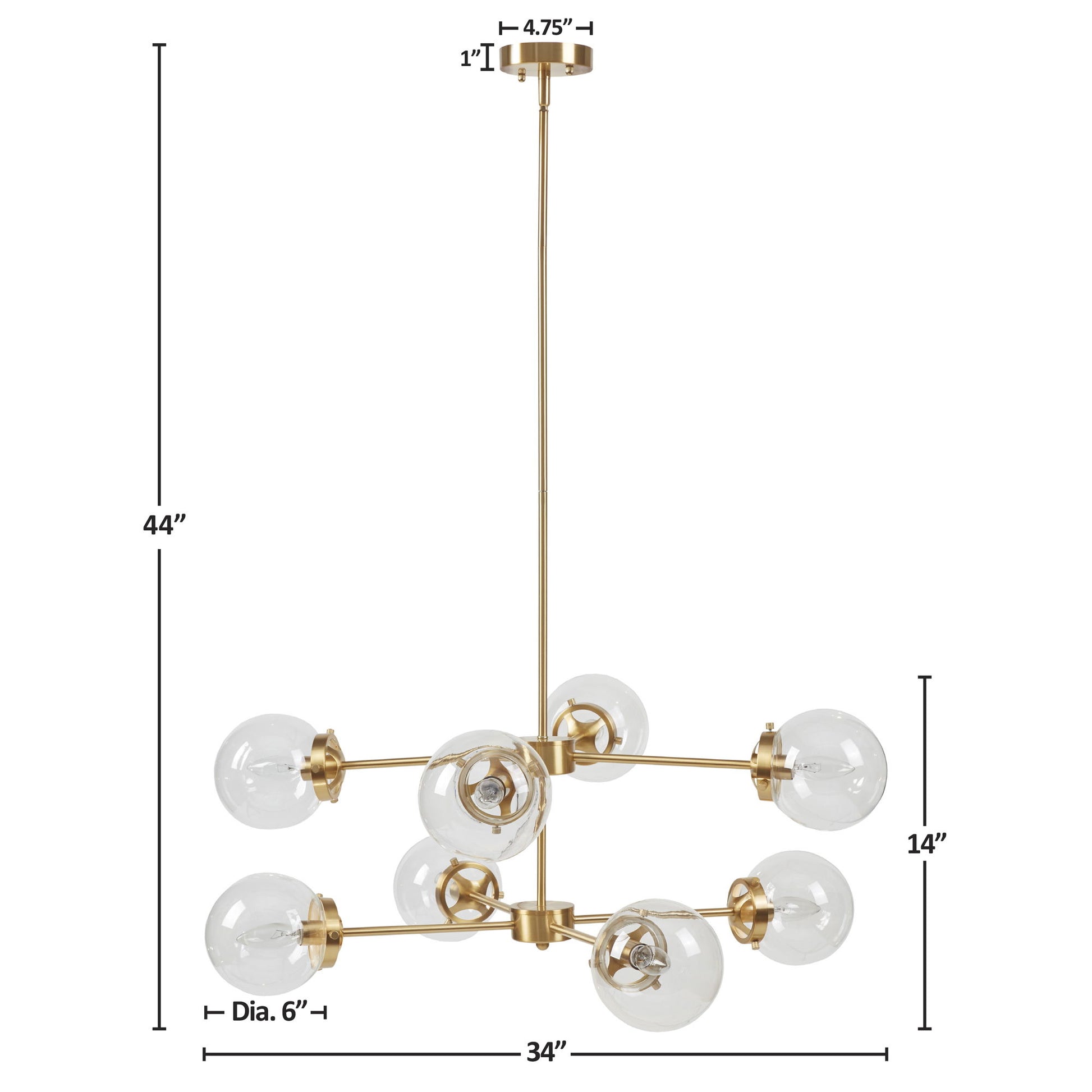 Calista - 8 Light Metal Chandelier With Globe Bulbs - Gold / Clear
