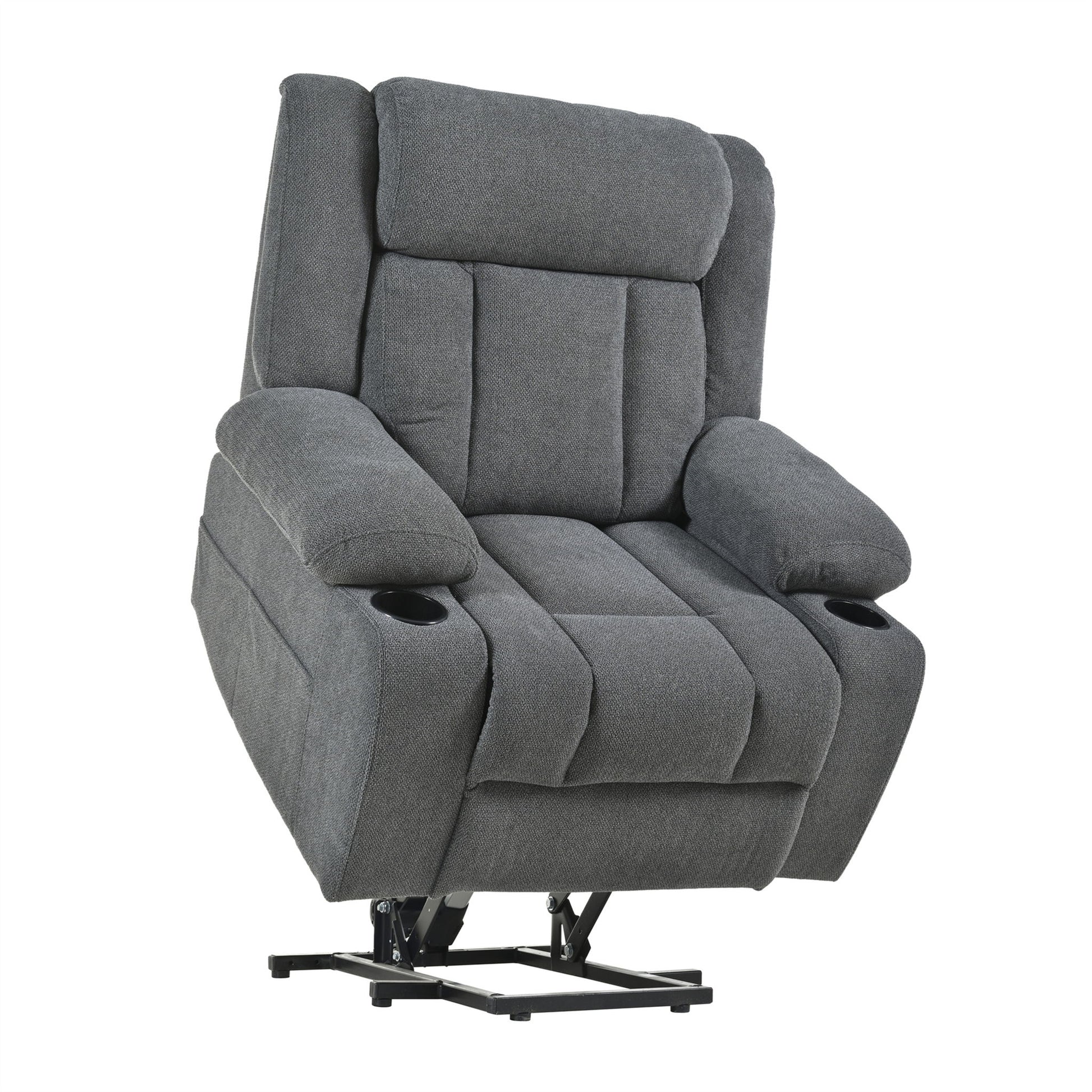 Power Lift Recliner Chair With Extended Footrest, Remote Control, Cup Holders, And Side Pockets