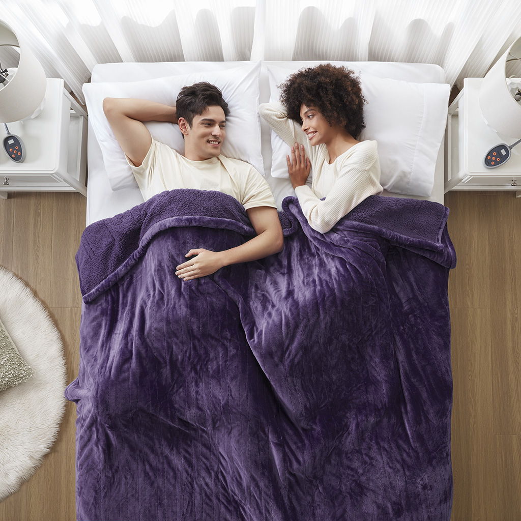 Heated Microlight to Berber - Queen Blanket - Purple