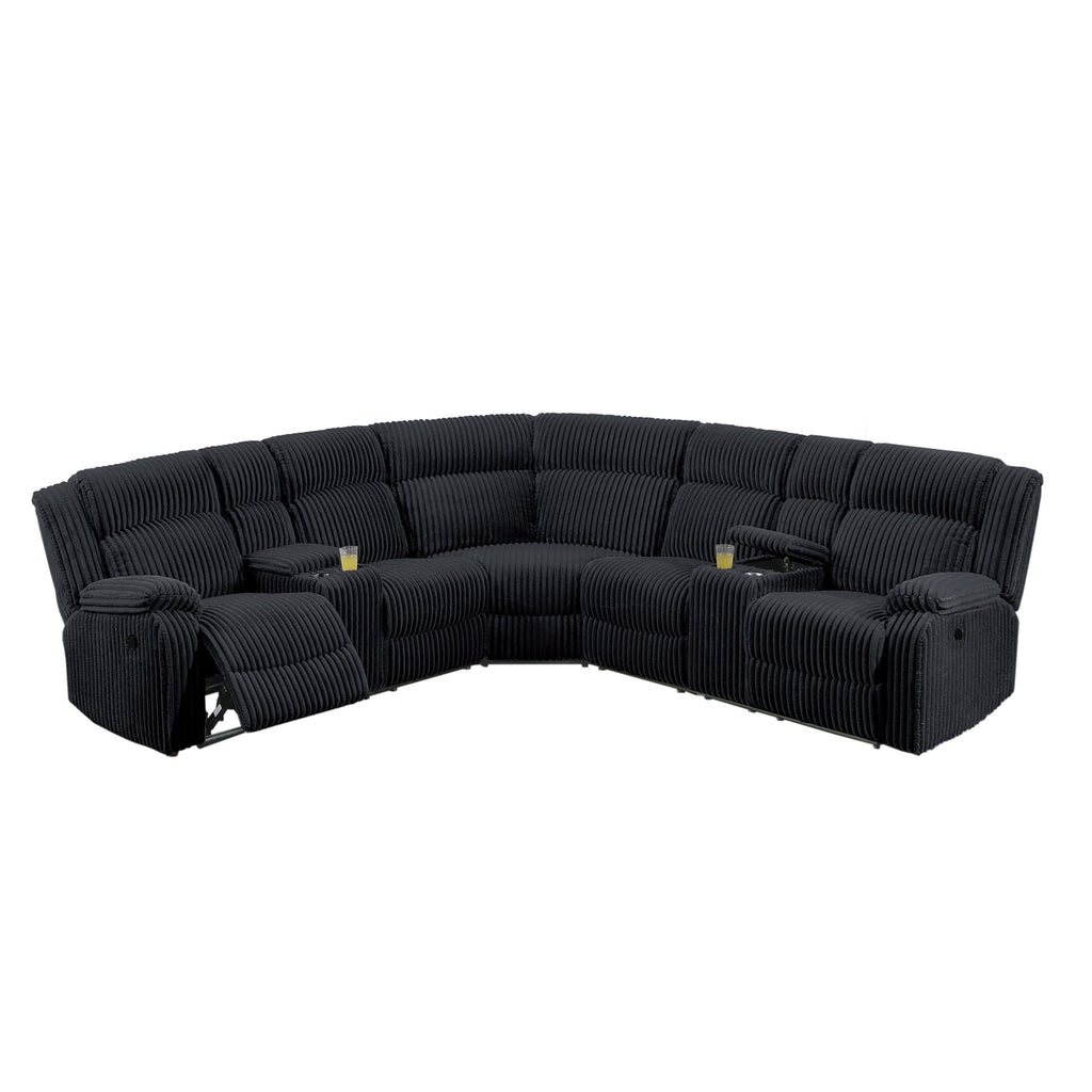 Manual Motion Reclining Sectional LAF / RAF Loveseat With Consoles Cup Holders Upholstered Living Room - Black