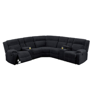 Manual Motion Reclining Sectional LAF / RAF Loveseat With Consoles Cup Holders Upholstered Living Room - Black