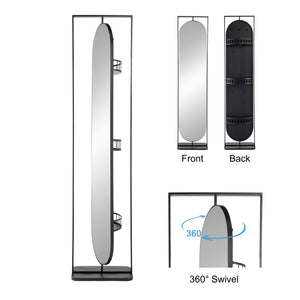 Full Length Standing Mirror, 360° Swivel Floor Mirror For Bedroom - Black