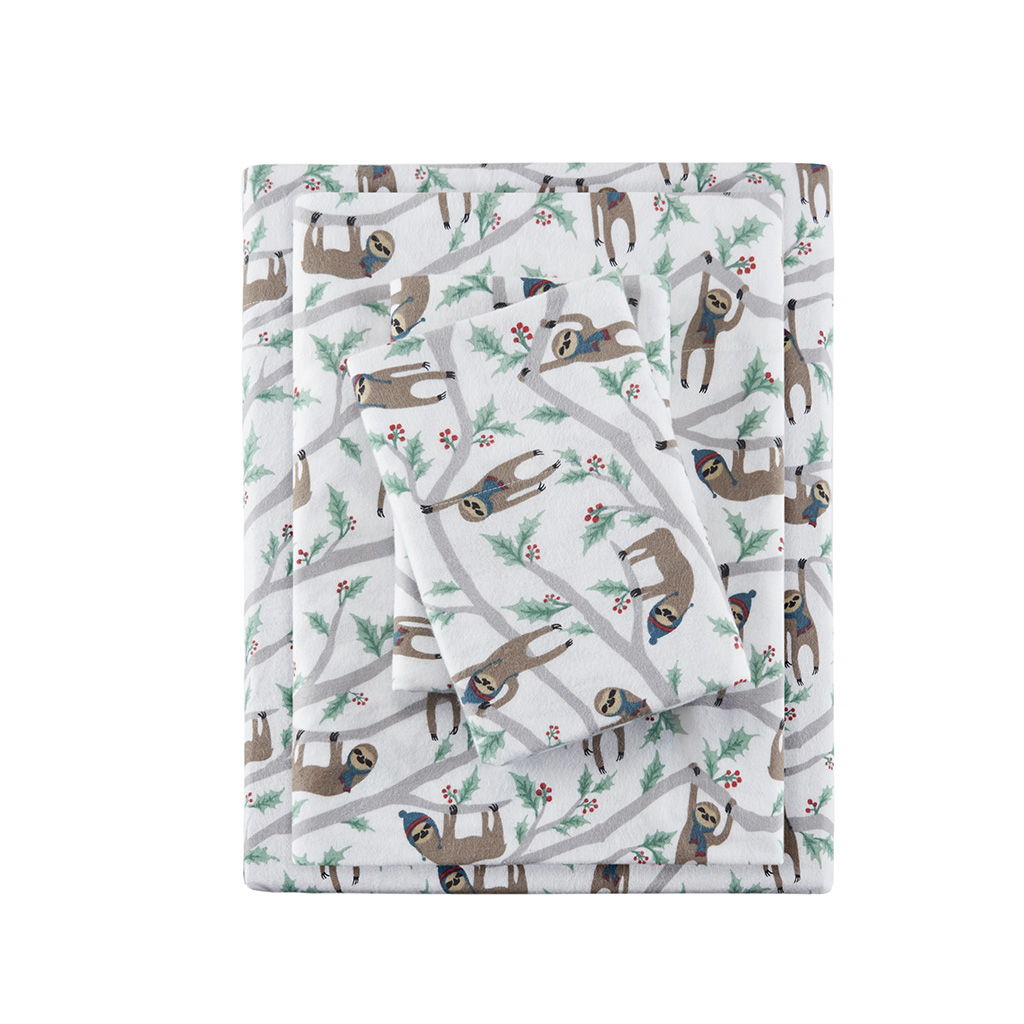 Cozy Flannel - Queen Printed Sheet Set - Multi Sloth