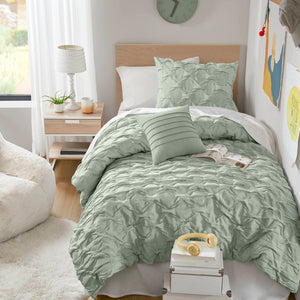 Bailey - Twin/Twin Long Diamond Pucker Comforter Set - Green