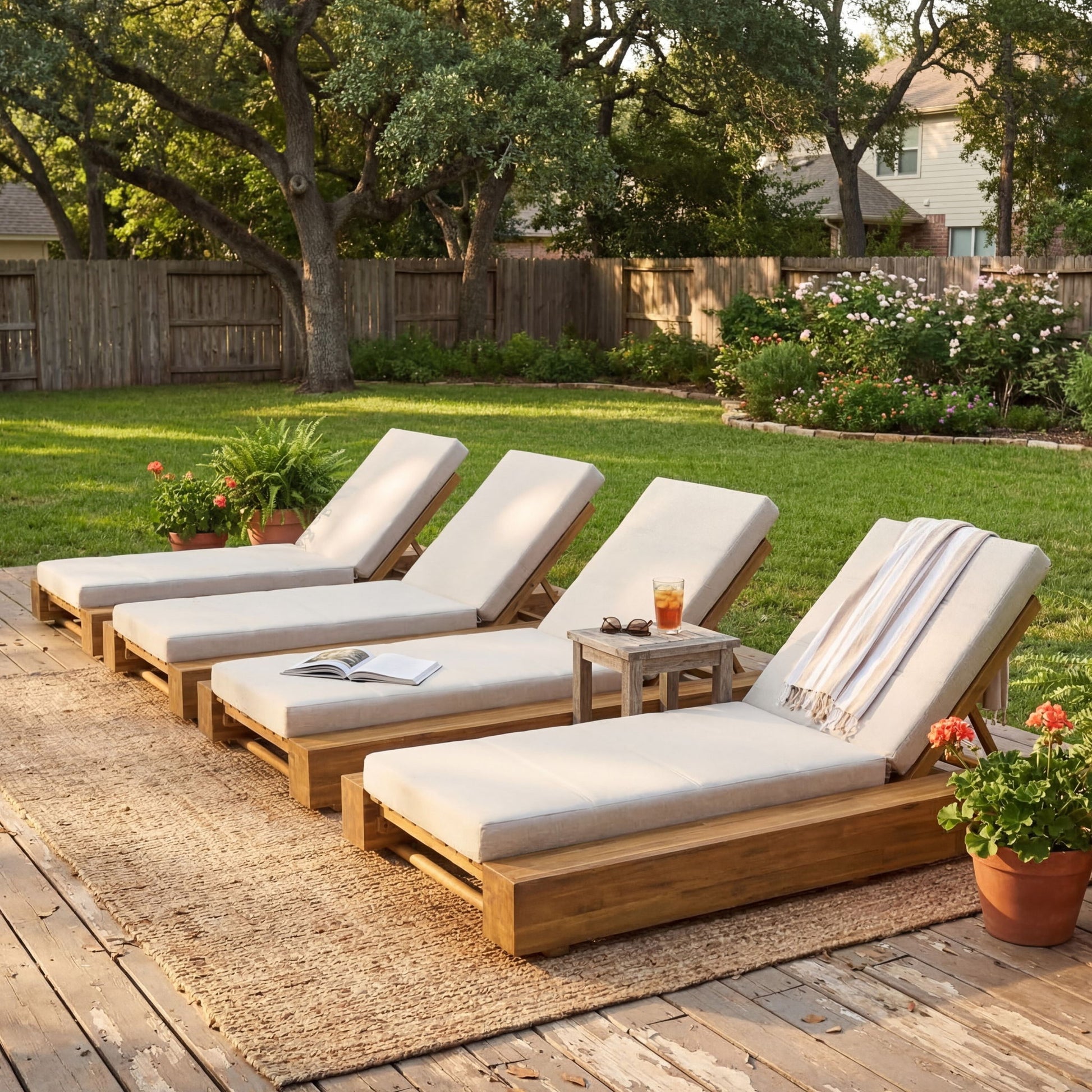 Outdoor Chaise Lounges With Water-Resistant Cushions