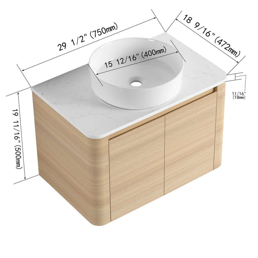 Mounted Bathroom Vanity With Art Sink & 2 Soft Close Doors