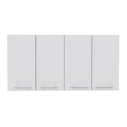 Wall Cabinet Four Doors, With Two Internal Shelves And Internal Plate And Glass Organizer - White