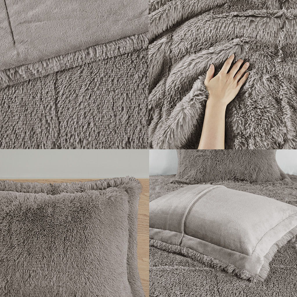Malea - King Shaggy Comforter Mini Set - Gray