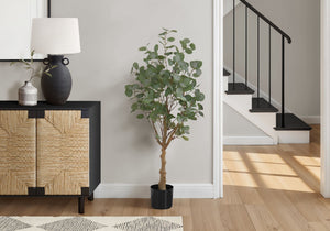 46" Tall, Artificial Plant, Eucalyptus Tree, Indoor, Faux, Fake, Floor, Greenery, Potted, Decorative - Green / Black