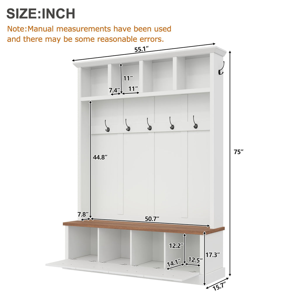 Hall Tree With Storage Bench Mudroom Coat Rack With 6 Hooks