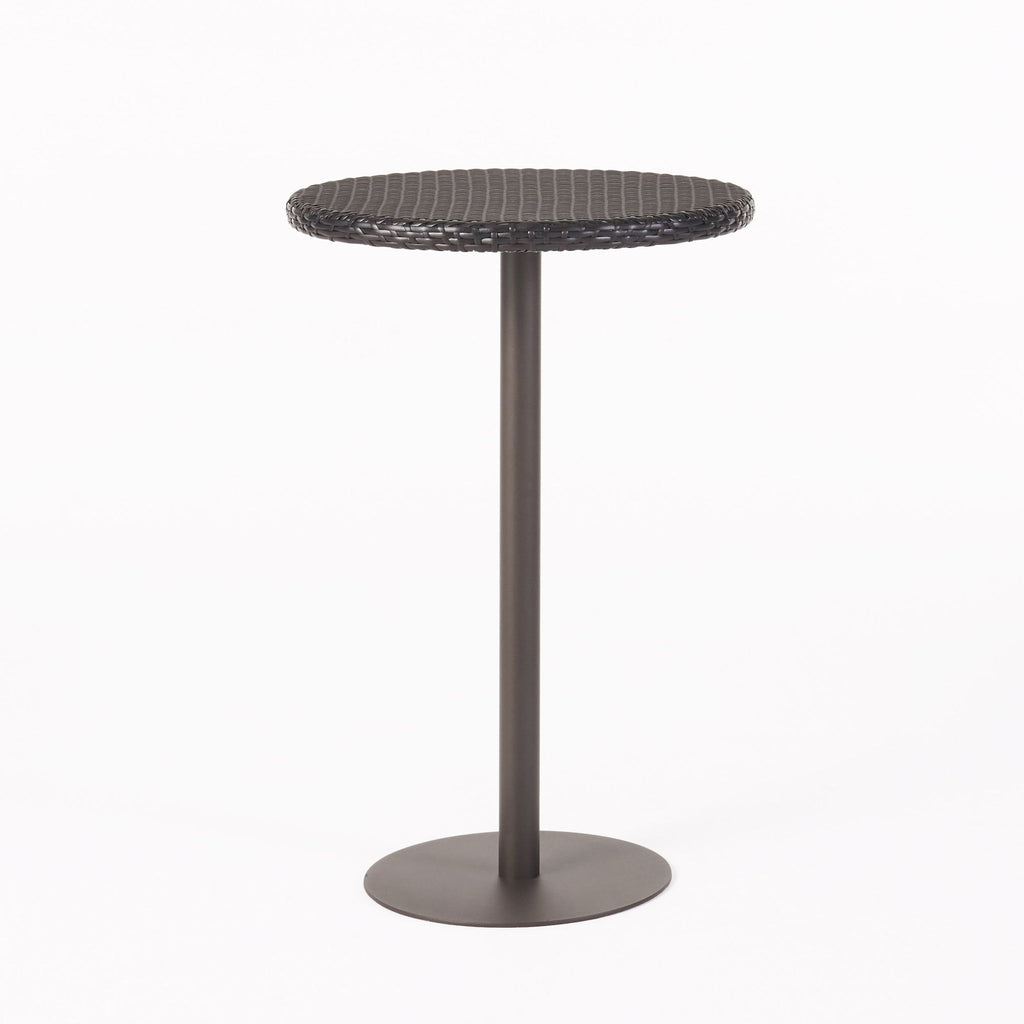 Outdoor Round Rattan Bar Table With Iron Frame - Multi Brown