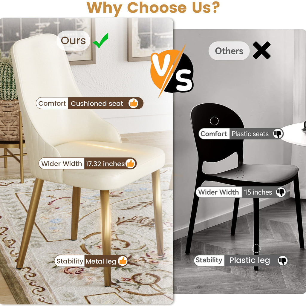 Modern Sponge-Filled Dining Chair, Solid Wood Metal Legs, Suitable For Restaurants, Living Rooms And Rooms (Set of 2) - White