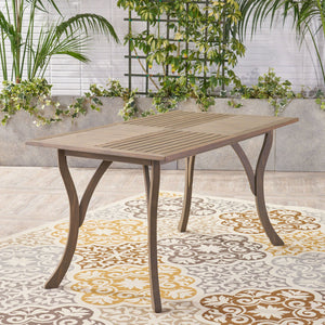 Transitional Acacia Wood Dining Table With Slat Panel Top - Gray