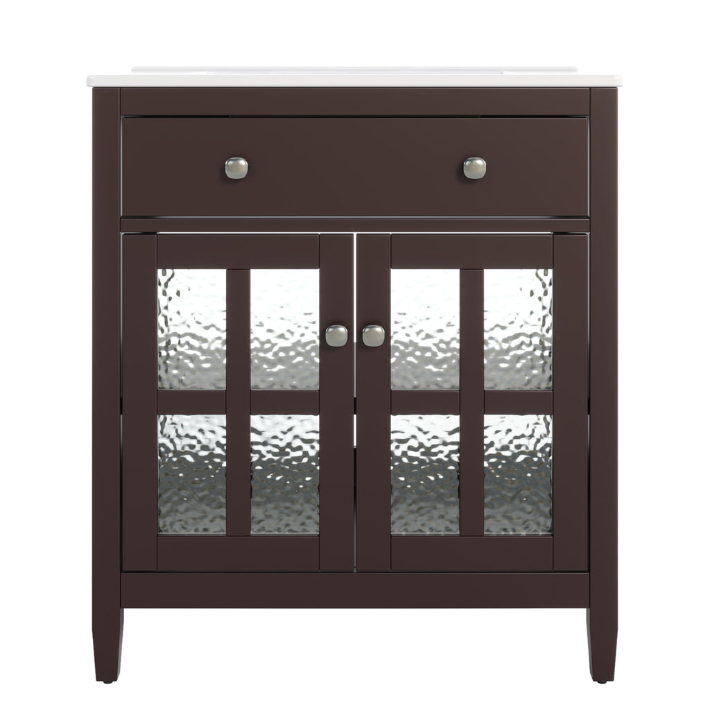 Bathroom Vanity With Ceramic Sink, Adjustable Shelf & Tip Out Tray