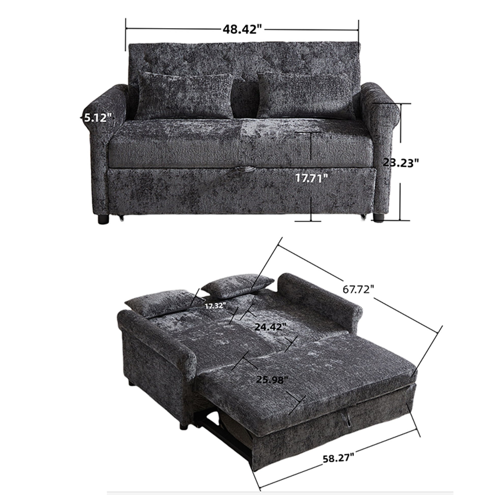 Loveseat Sofa Bed, Pull - Out Couch Sleeper & 2 Pillows