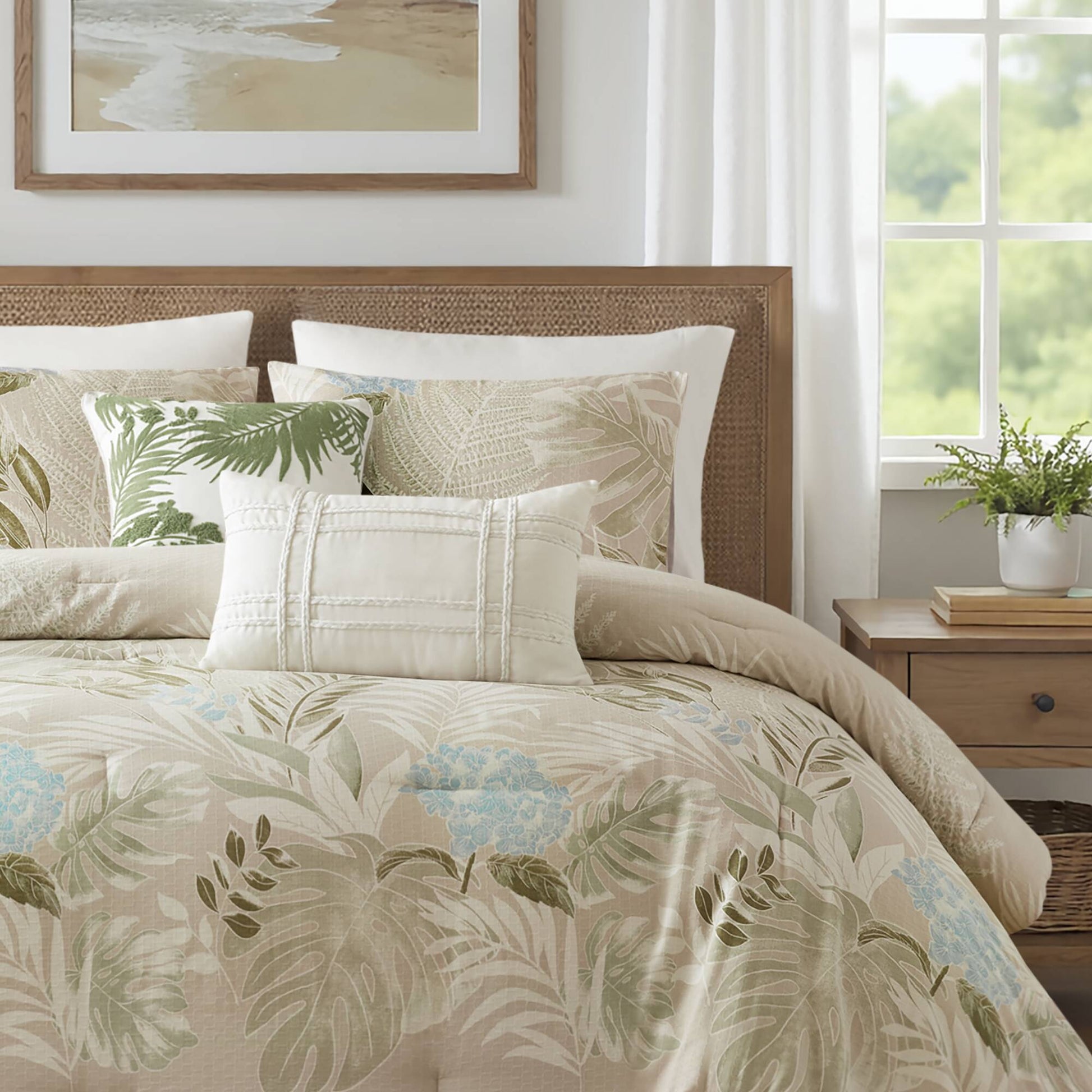 Kiawah Island - 6 Piece King Oversized Cotton Comforter Set With Throw Pillow - Taupe
