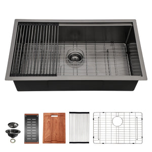 Workstation Kitchen Sink, Single Bowl Undermount 16 Gauge Stainless Steel - White