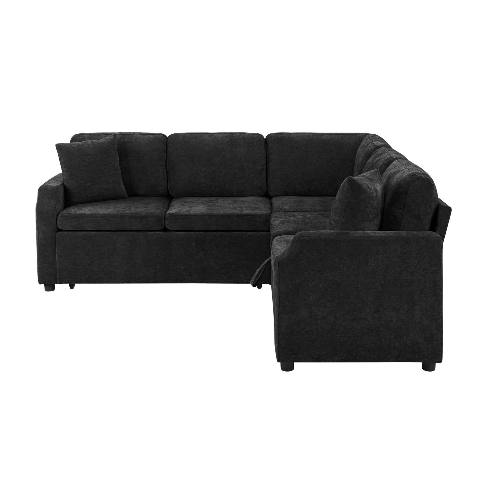 Modern L Shaped Sectional Sofa Bed With Hidden Storage Chenille Upholstery