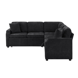 Modern L Shaped Sectional Sofa Bed With Hidden Storage Chenille Upholstery
