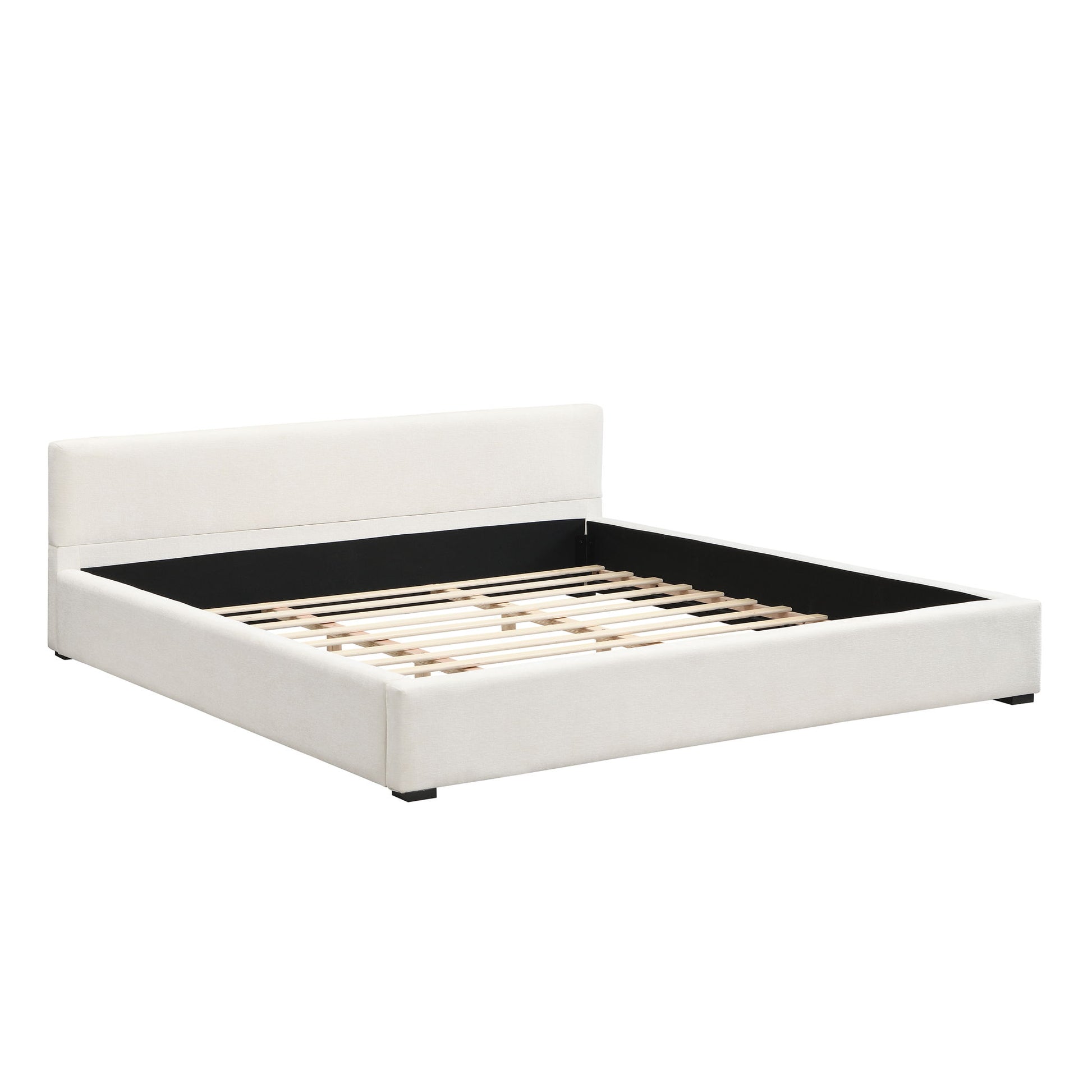 Elegant Wide Bed With Soft Fabric Upholstery