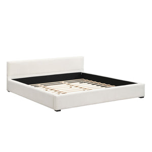 Elegant Wide Bed With Soft Fabric Upholstery