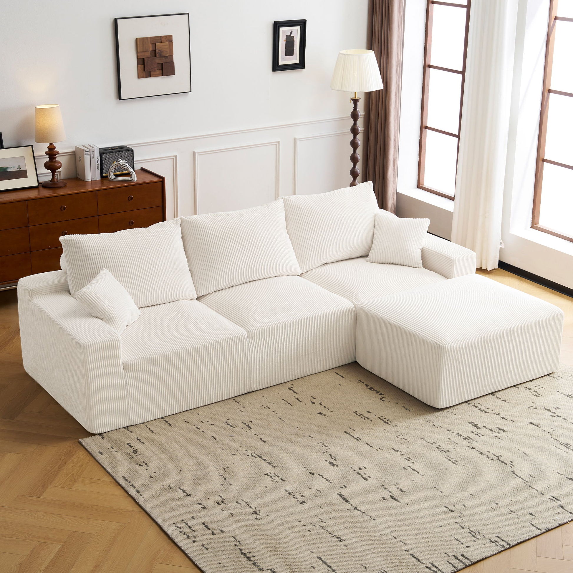 L Shaped Sectional Sofa, Full Compression 3 Seater Cloud Couch With Chaise