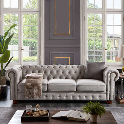 Gewnee - Upholstered Chesterfield Sofa - Light Gray