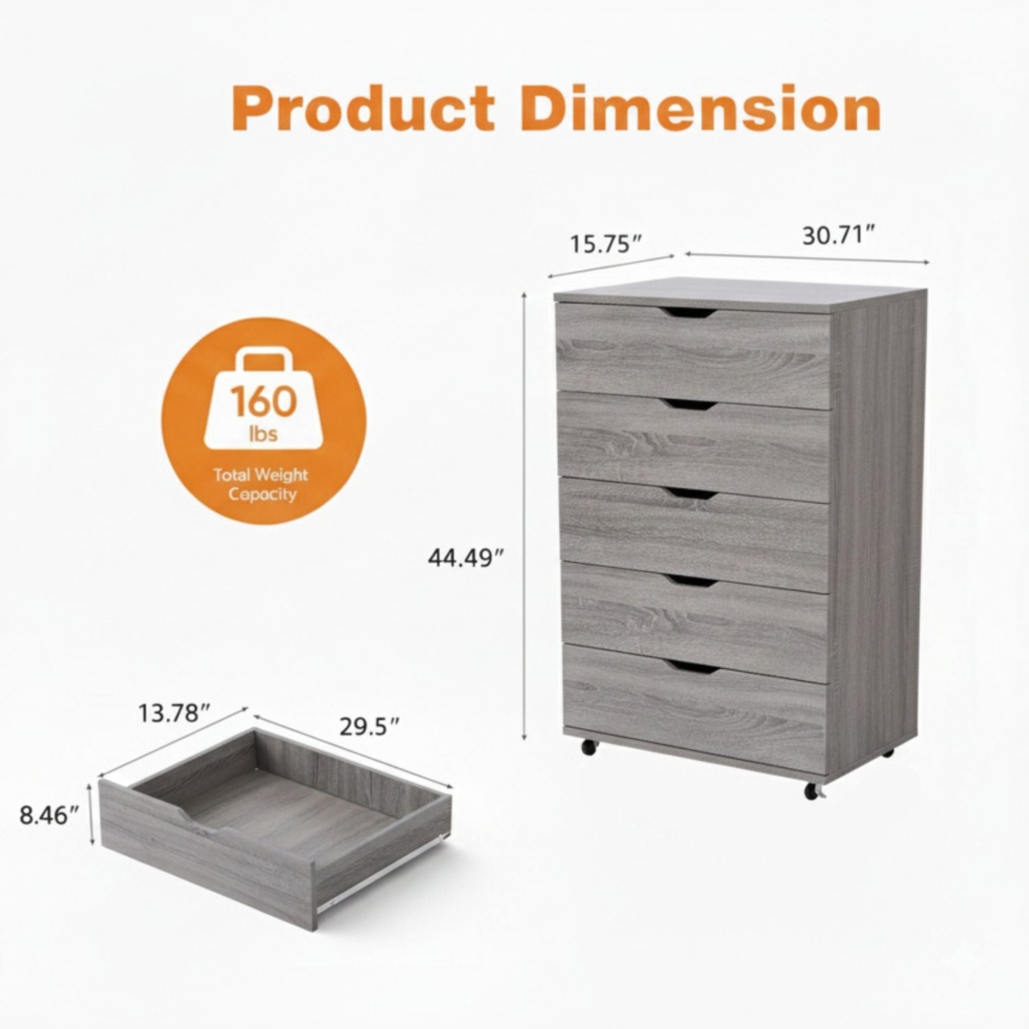 Modern 5 Drawer Dresser With Wheels