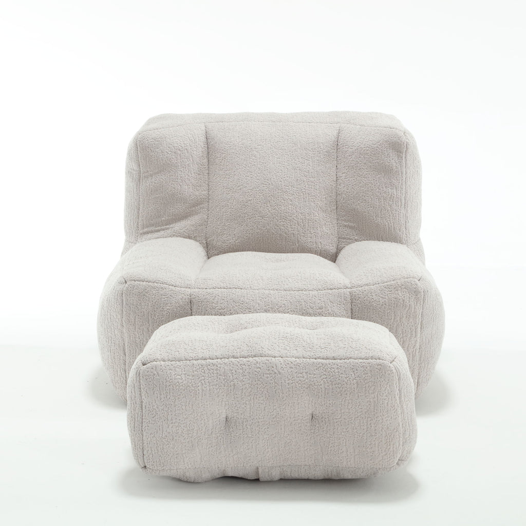 Modern Indoor Fluffy Bean Bag Chair With Memory Foam And Ottoman, Super Soft
