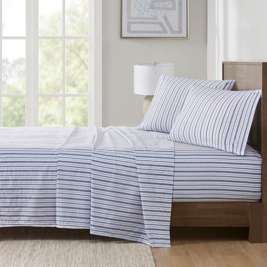 200 Thread Count Printed Cotton - Full Sheet Set - Blue Stripe