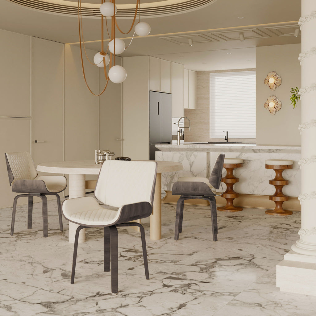 Mid Century Modern Dining Chair 360° Swivel, Ergonomic Design Upholstery, Bentwood Frame, (Set of 2) - Beige