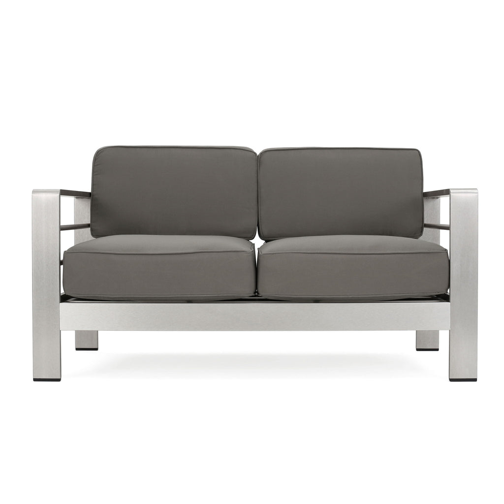 Outdoor Aluminum Loveseat With Cushion - Gray