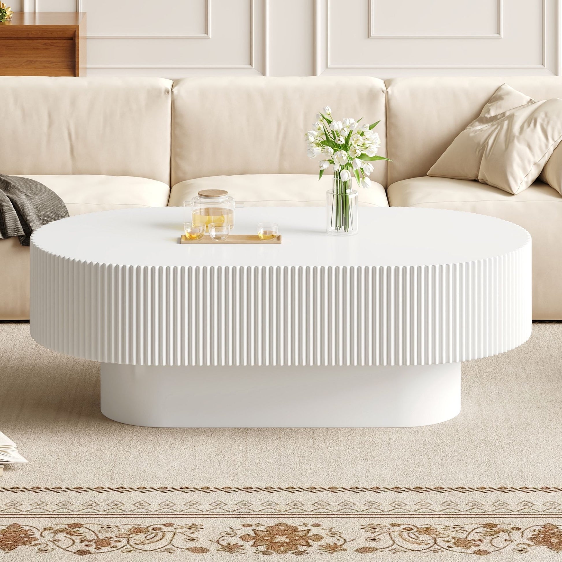 Oval Coffee Table With Thick Tabletop For Living Room