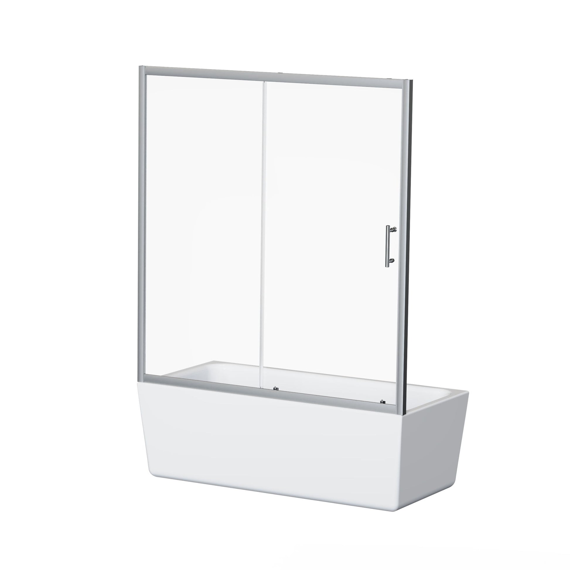 Single Sliding Shower Door For Bathtub With And Handle - Chrome