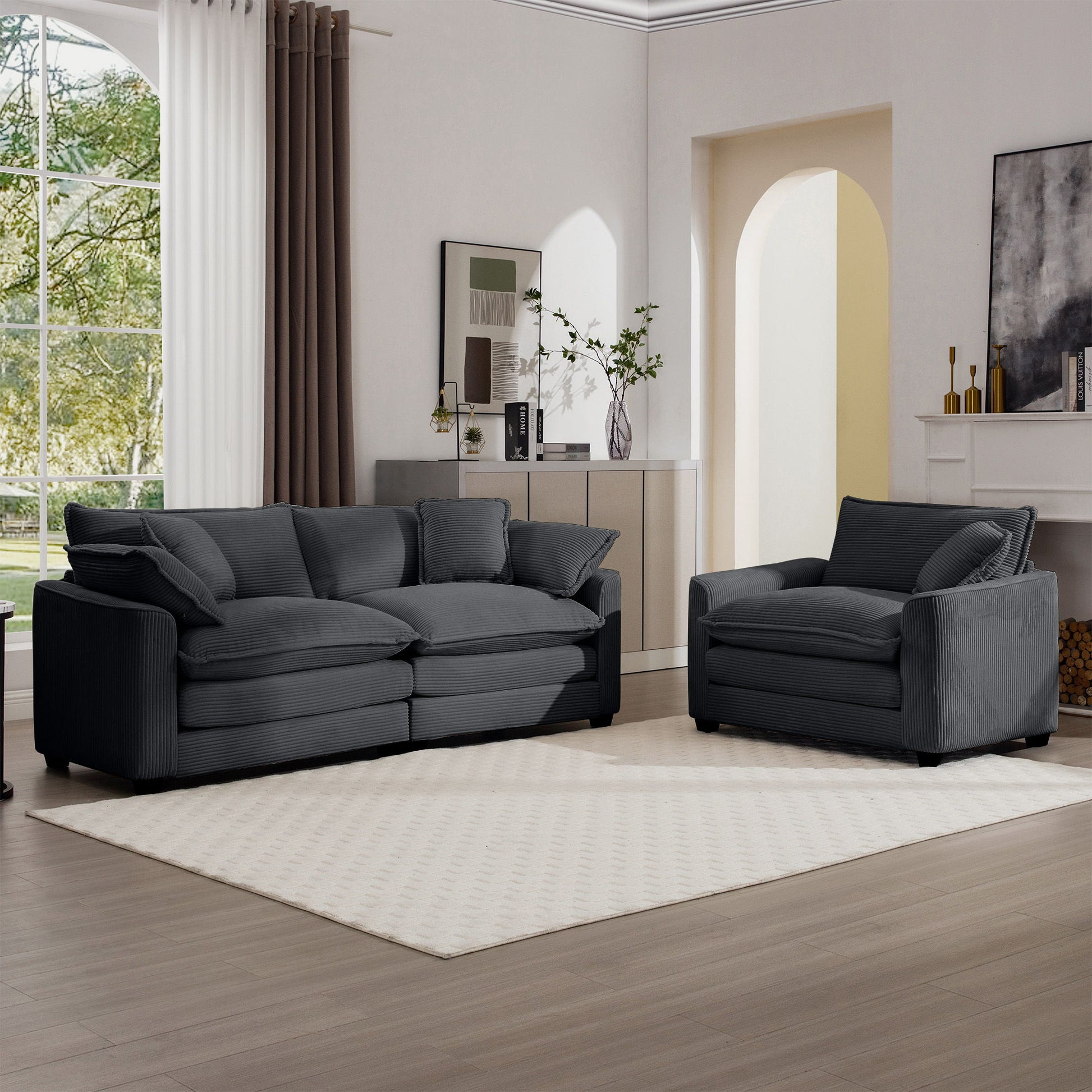 Elegant Corduroy Oversized Sectional Sofa Set With Deep Seats And Flexible Layout