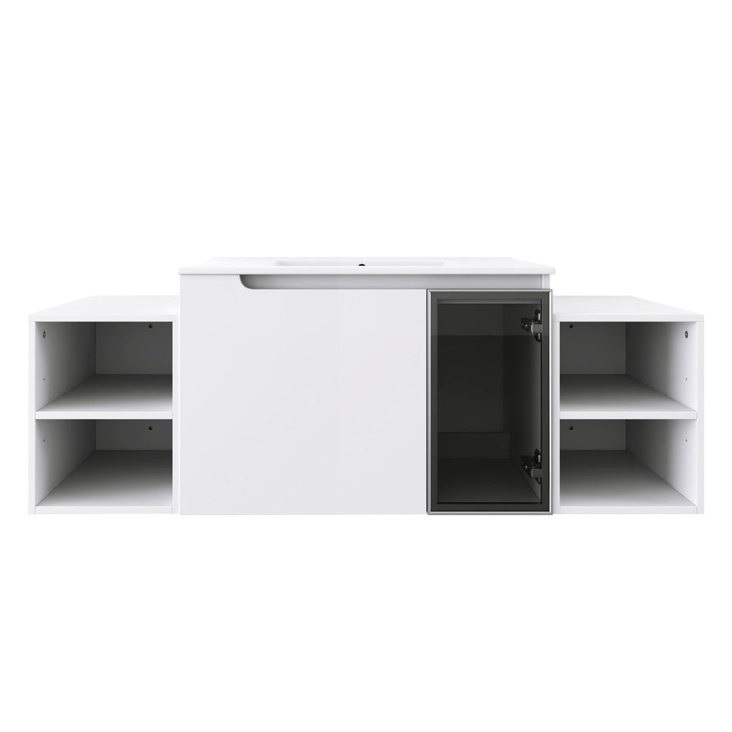 Wall Mounted Bathroom Vanity With Sink, Cabinet & Half Door