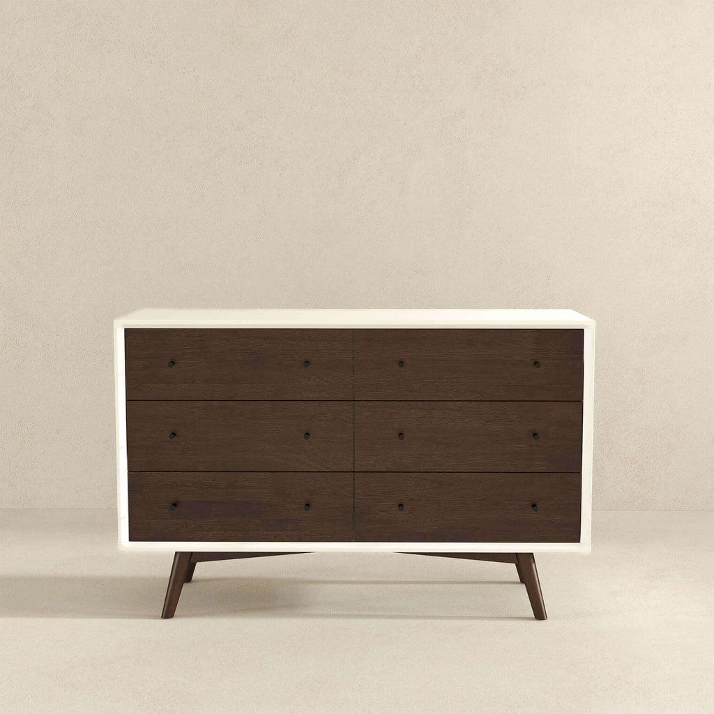 Dresser 6 Drawer - Dark Brown / White